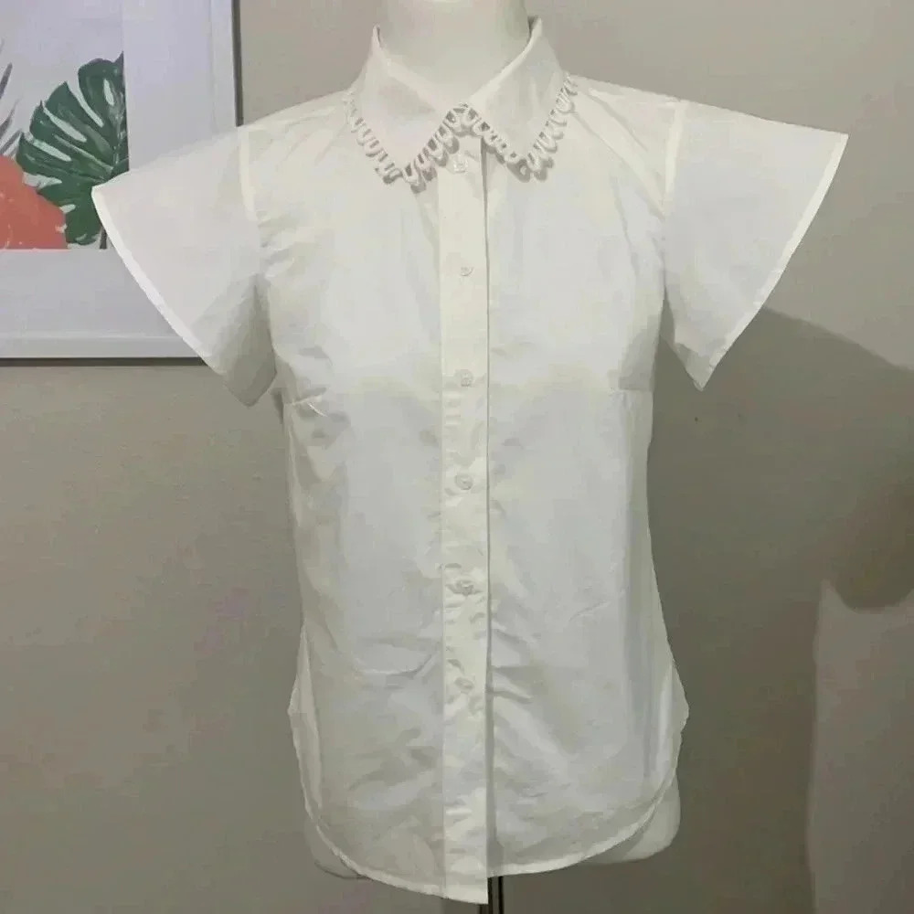 Draper James White Flutter Sleeve Button Down Col… - image 3